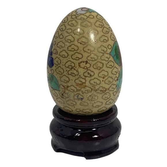 VTG Chinese Cloisonne Floral Enameled Egg Ornament Easter Gold Filigree + Base - Picture 3 of 9